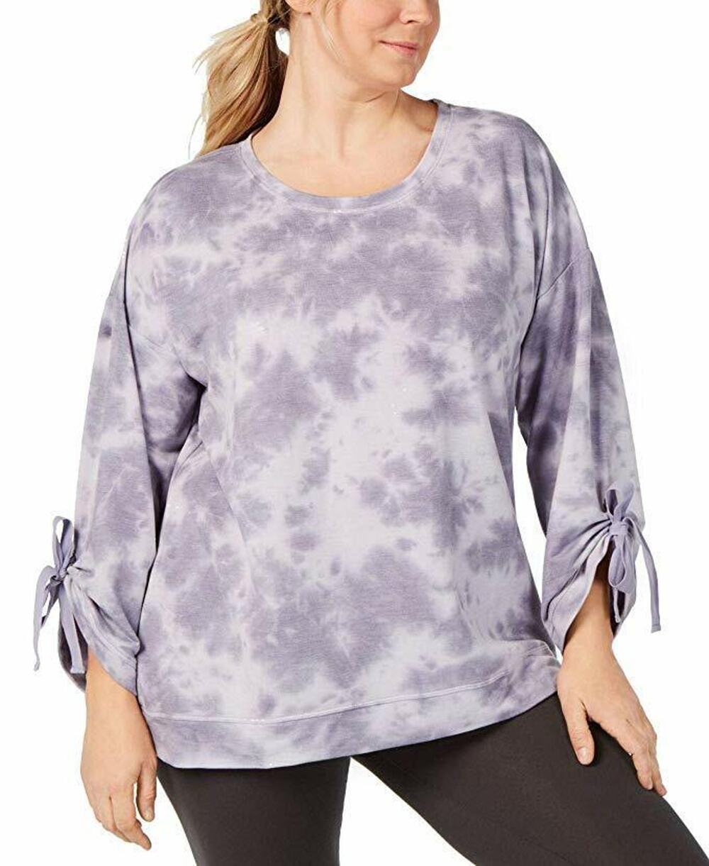Ideology Womens Plus Blue Tie-Dyed Crewneck Tie Sleeve Top Size 3X New Tunic